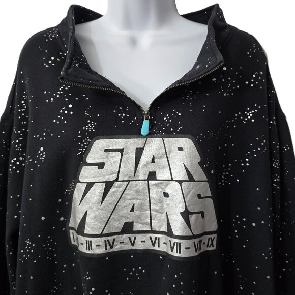 Disney Parks Star Wars Pullover 3X PLUS 22 24 Sweatshirt Half Zip Black Silver - Picture 3 of 4